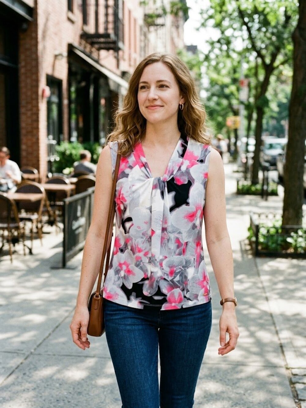 Calvin Klein Floral-Print Twist V-Neck Sleeveless Blouse